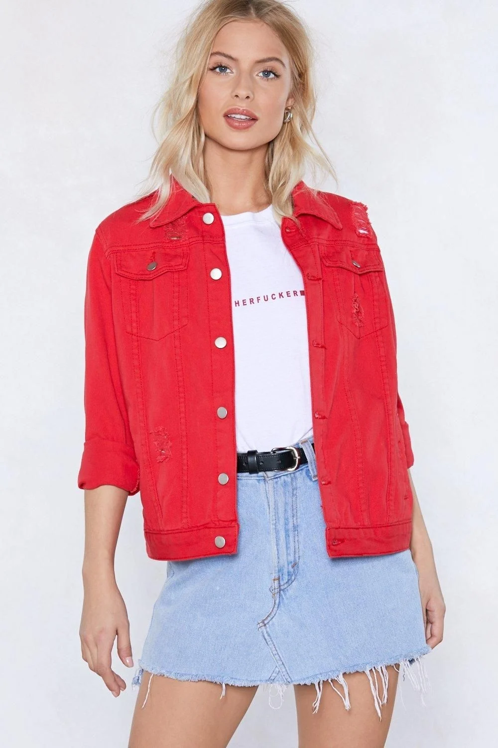 Джинсовка вельвет Topshop красная