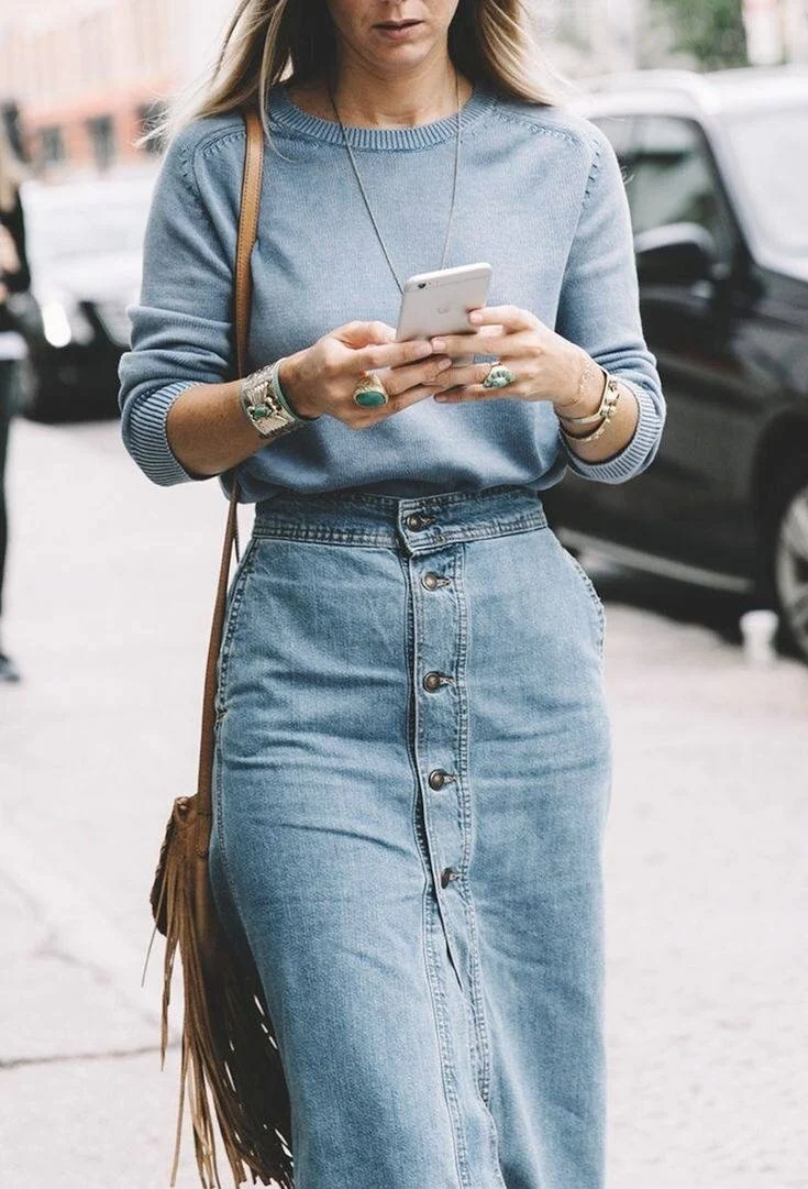 Юбка джинсовая миди 2022 Street Style