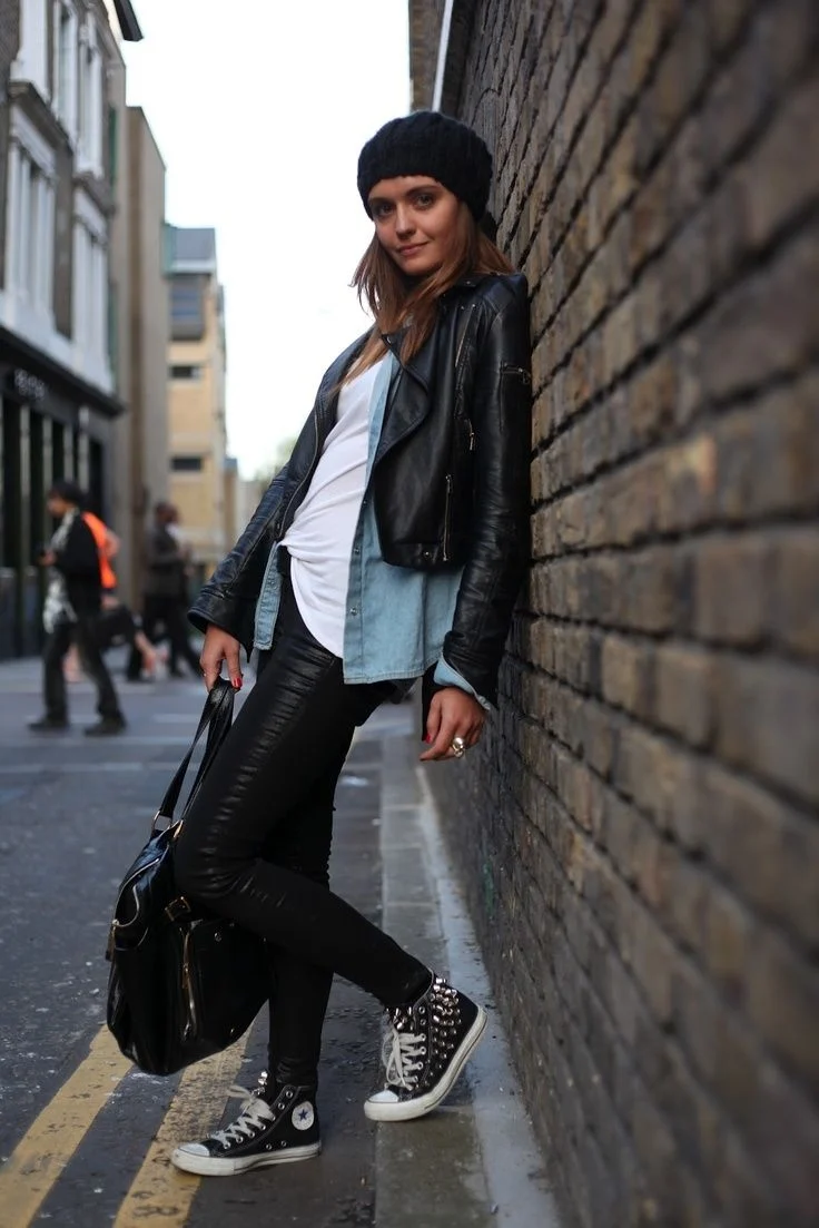 Конверсы высокие черные Street Style