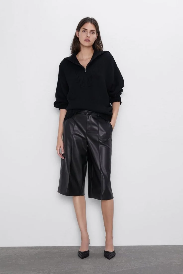 Кожаные шорты бермуды Zara