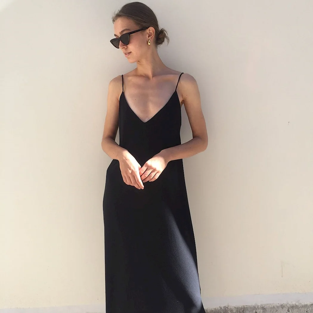 Платье комбинация Zara черное на бретельках
