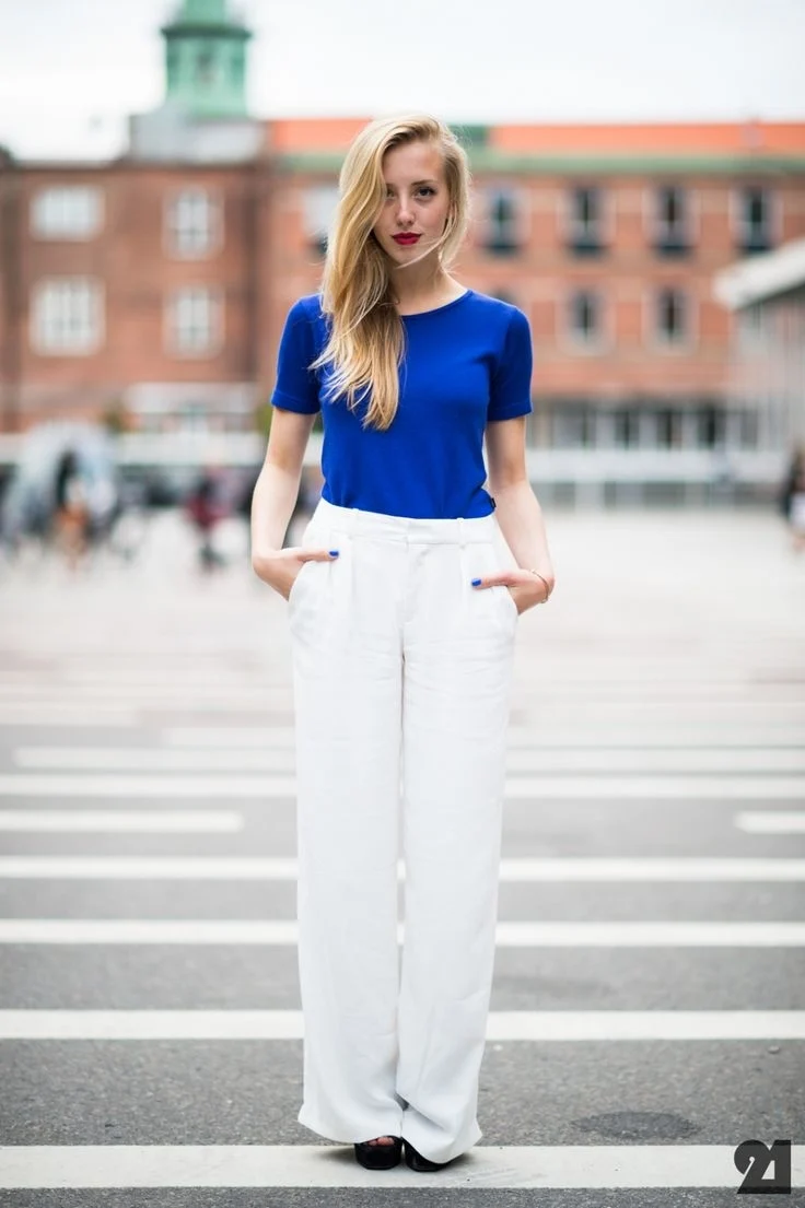 Street Style синие брюки палаццо