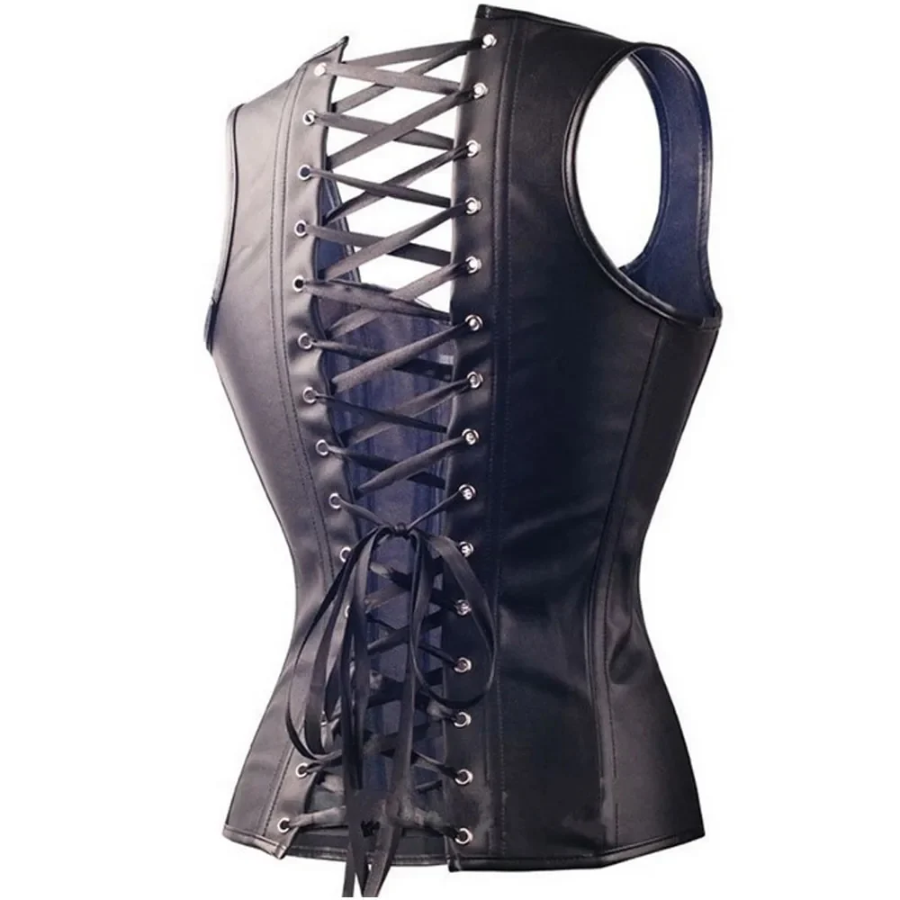 Женщины Faux кожа Steampunk корсет Top Punk