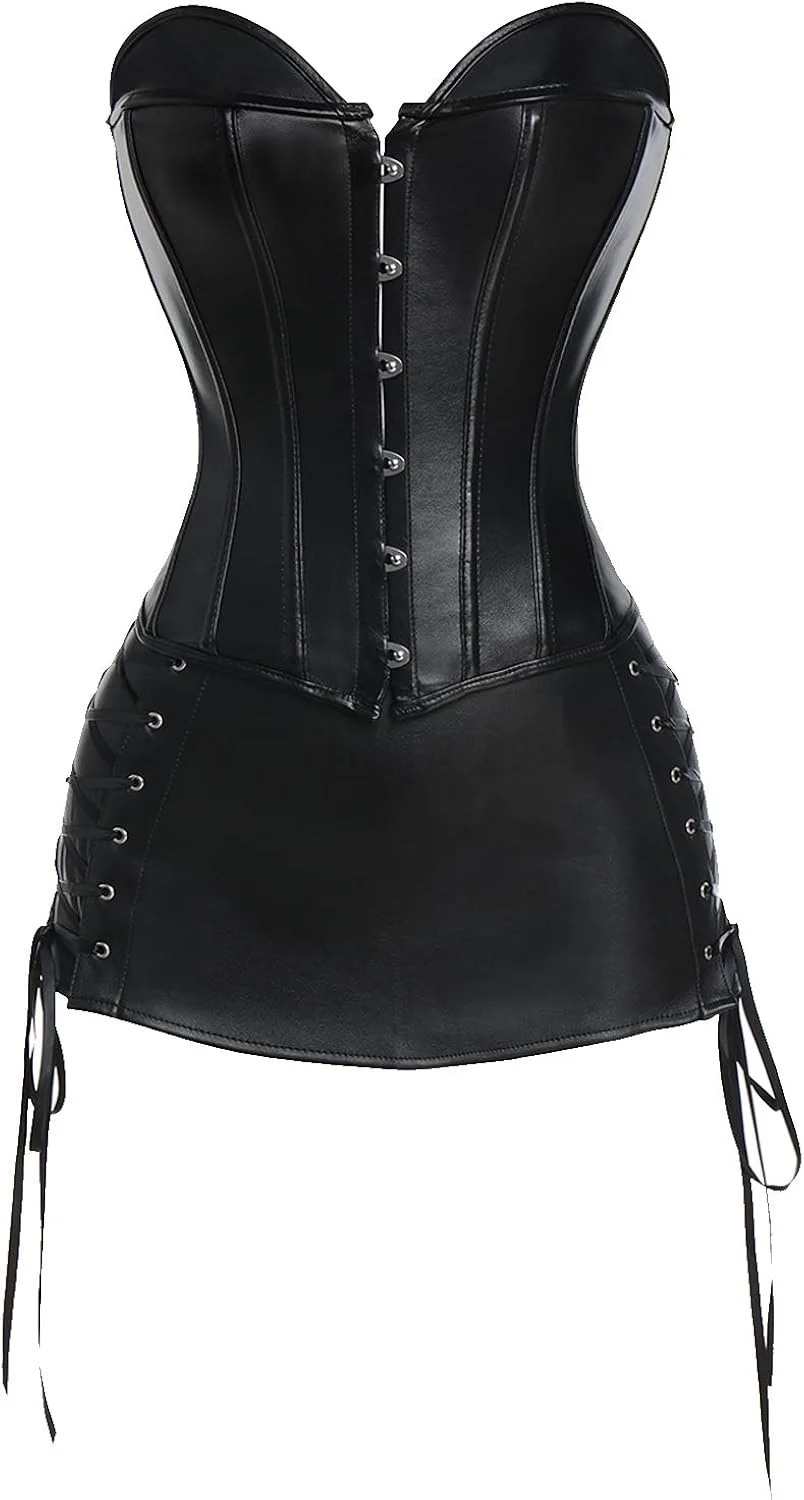 Женщины Faux кожа Steampunk корсет Top Punk